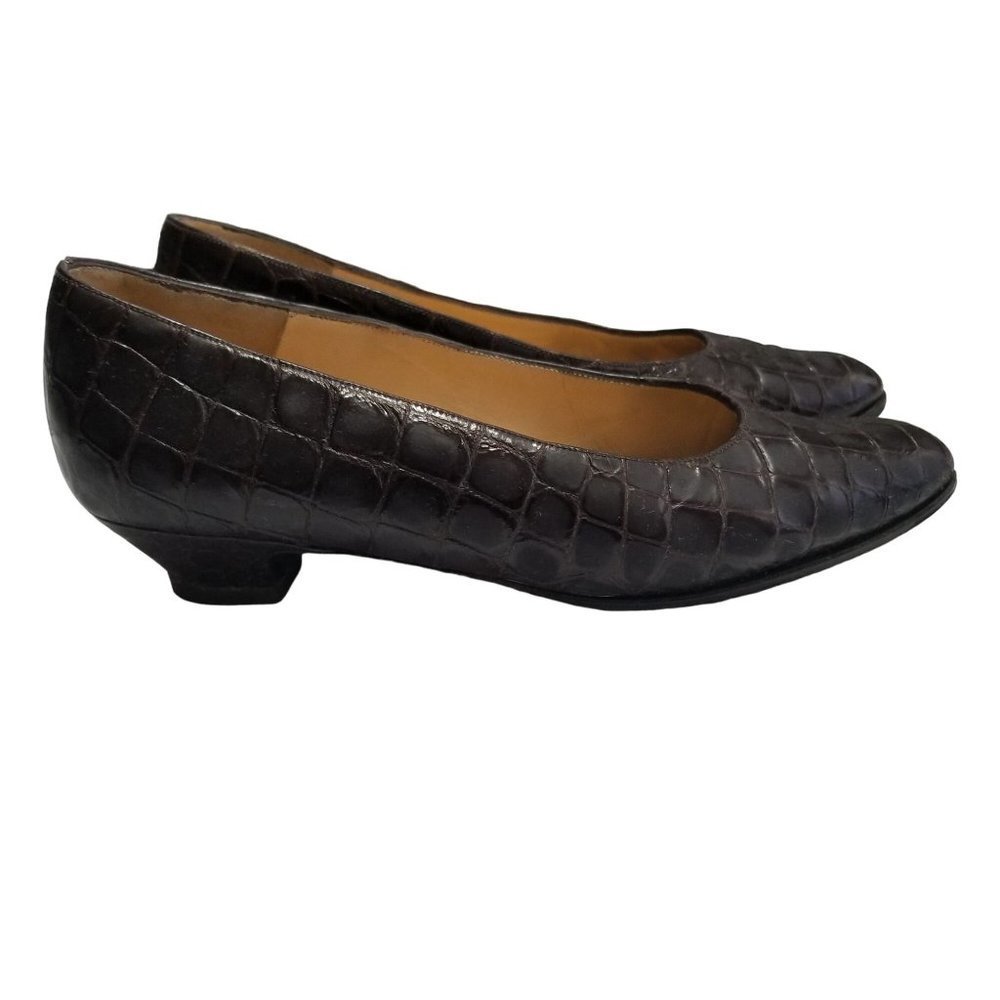 Vintage Charles Jourdan Size 5 Leather Black Shoes Reptile Print Made In…
